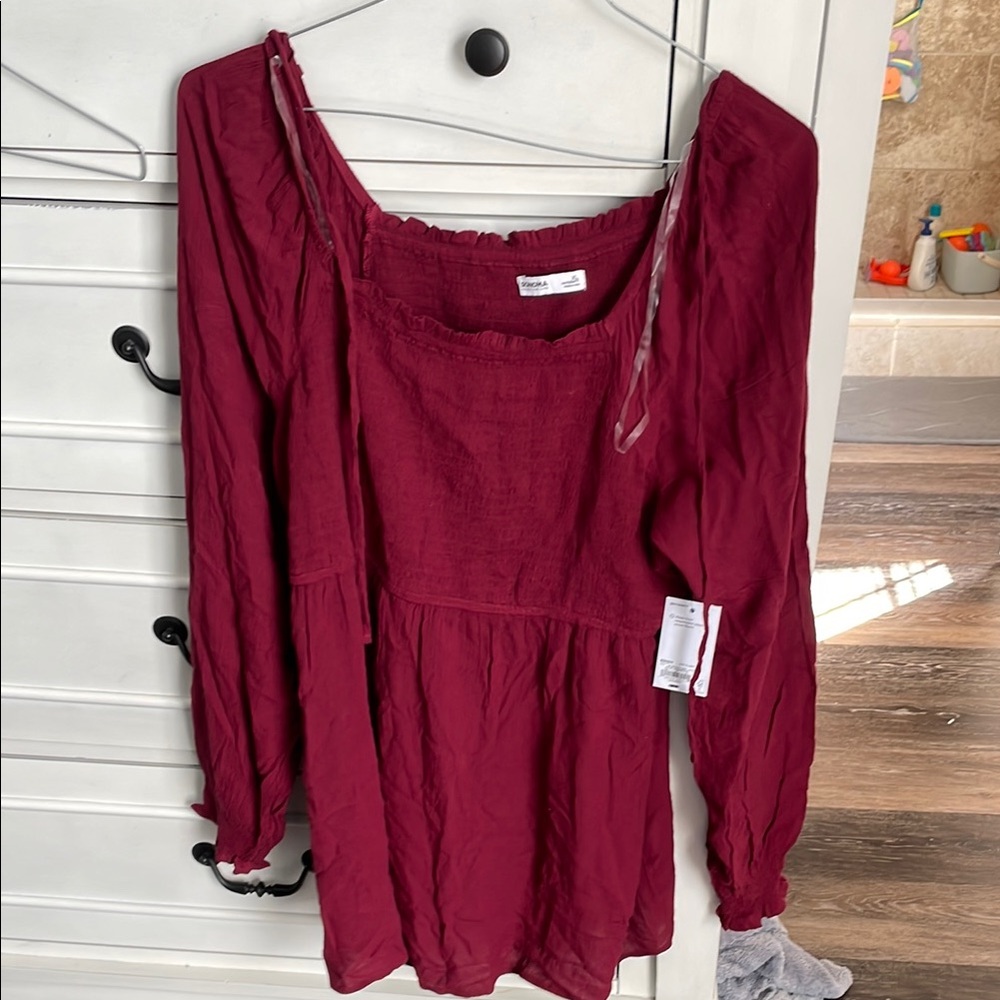 Burgundy Long Sleeve Blouse